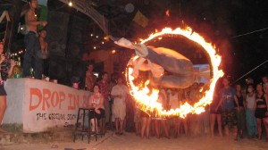 Leaping through fire hoop